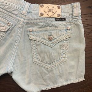 Miss Me Pale Blue Denim Cutoff Shorts with Embellished Pockets